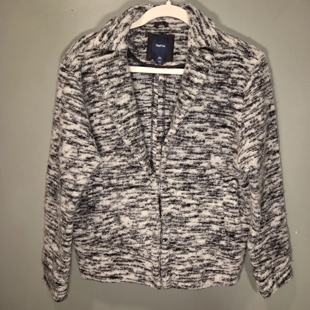 Gap‎ Kids Wool Blend Sweater Jacket, Girl's Size XXL 14/16, Gray & Black